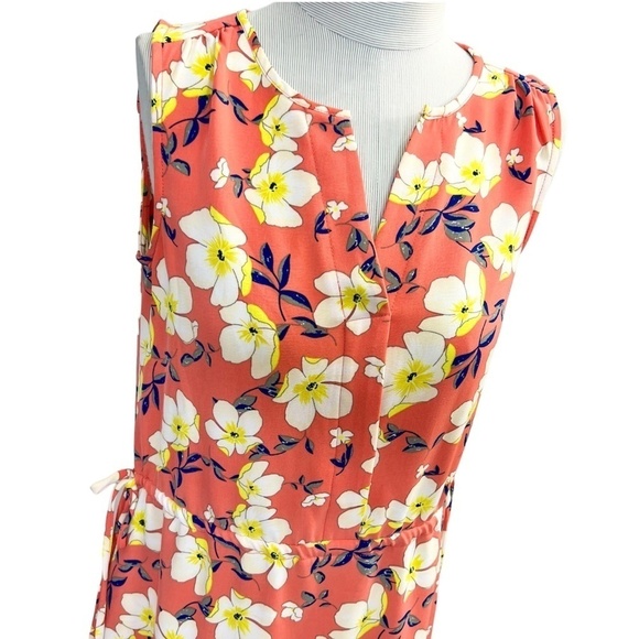 ESQUALO coral floral sleeveless split neck shift dress 6 - Picture 3 of 16